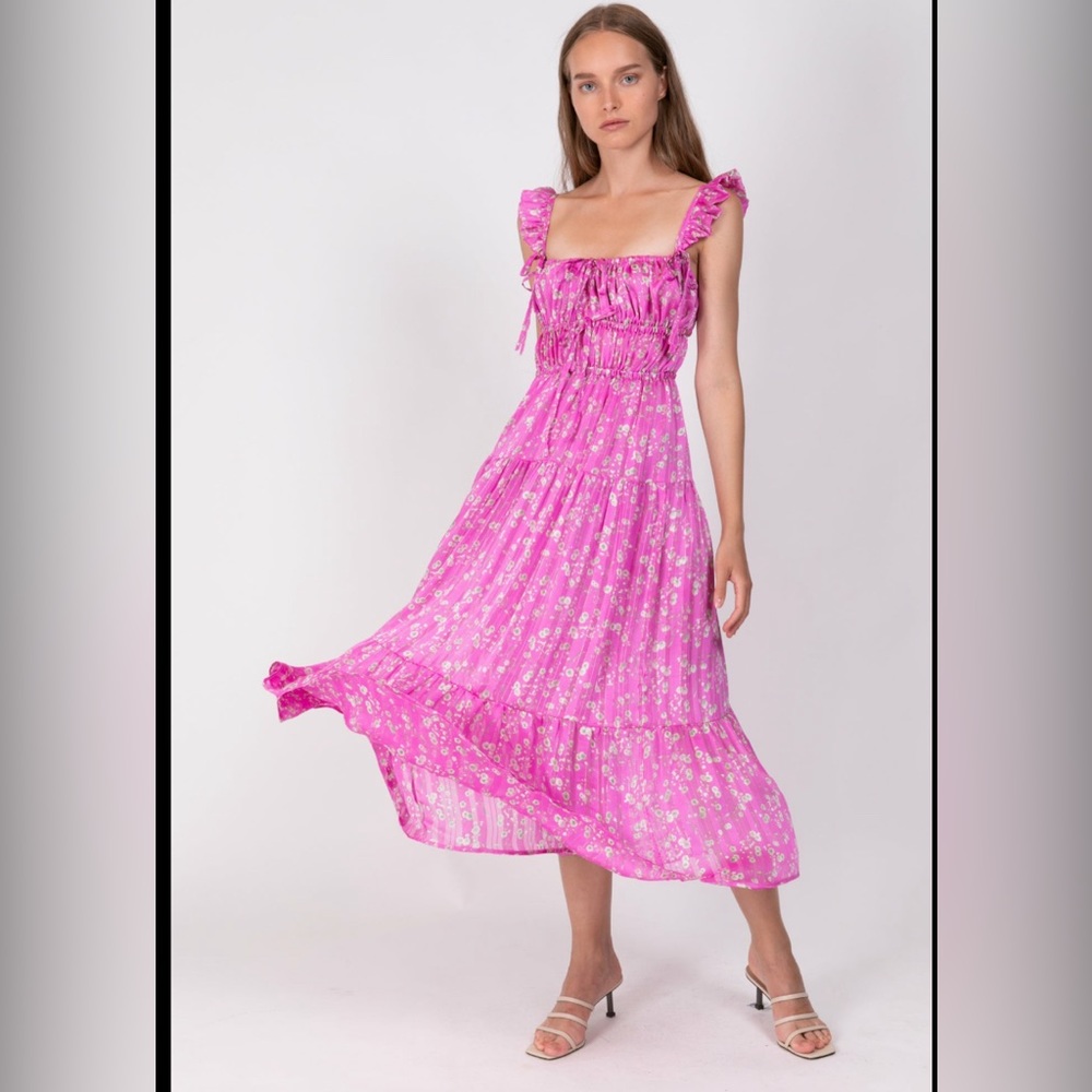 Sabina Musayev Pink Floral Midi Sundress